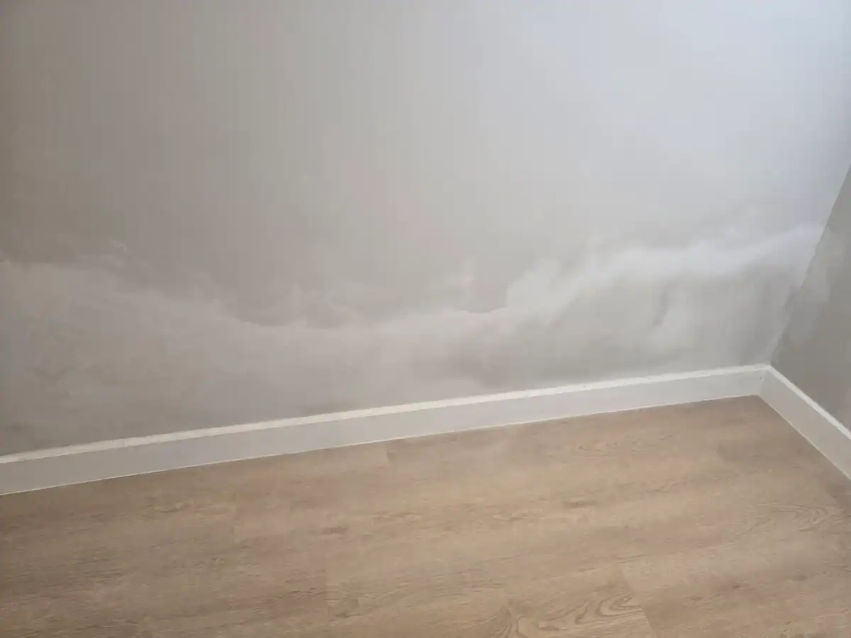 Damp-affected bedroom wall during preparation at Nieuwe Steenberg Estate in Tokai after the adjoining shower waterproofing defect had been repaired