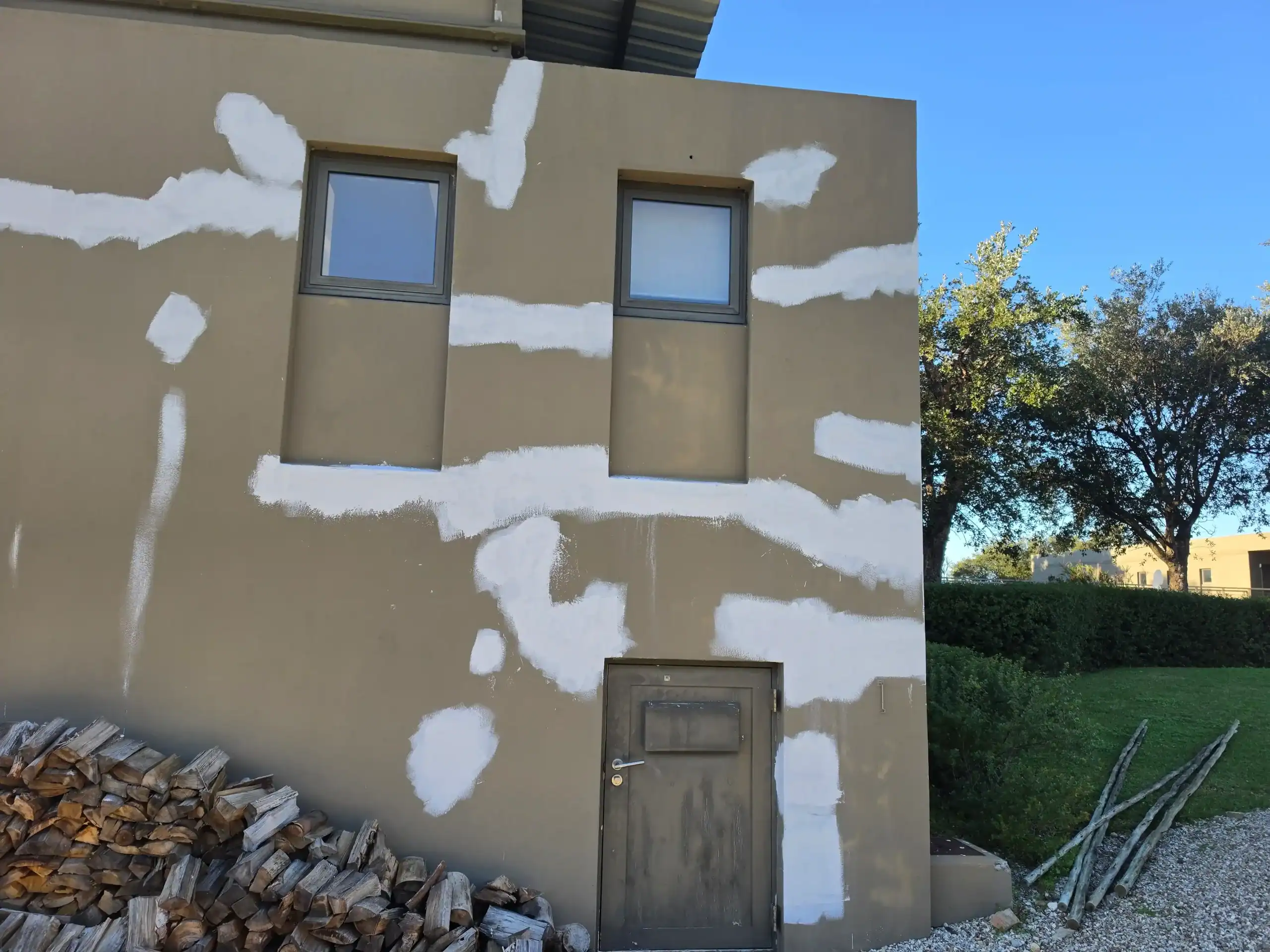 Exterior crack repairs and waterproofing preparation at a Nuutgevonden Estate home in Stellenbosch