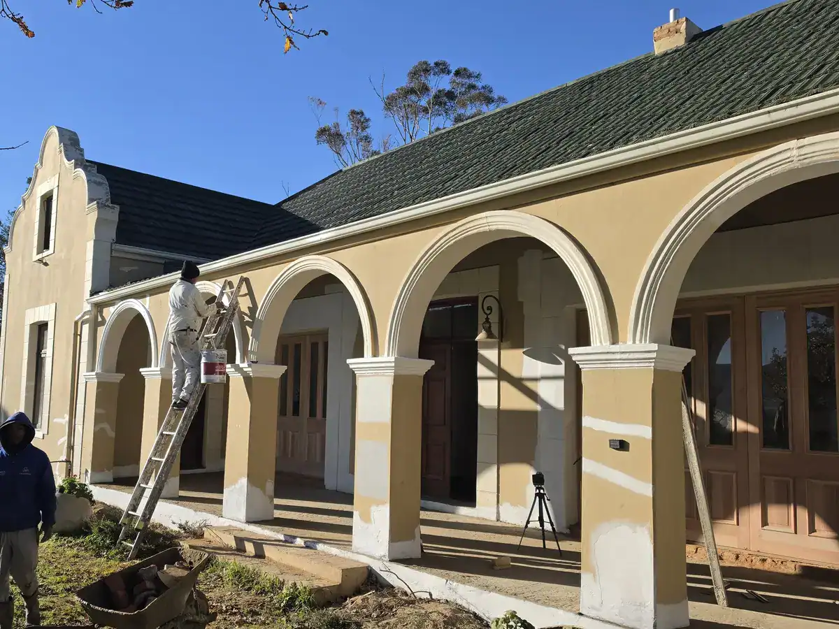 Exterior wall repairs and preparation before painting at a Paradyskloof home in Stellenbosch